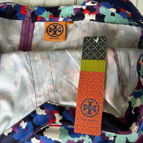 NWT Tory Burch Berdine Abstract Floral Logo Print Dress Amethyst Duriez Size 10 - Picture 8 of 10